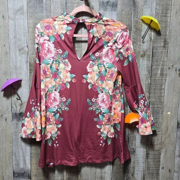 Nitt by Flying Tomato Burgundy Floral Blouse - Picture 3 of 4